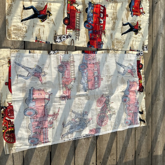 2 Vintage Fireman Fire Trucks Curtain Panels 21” x 34” Riverdale Screen Printing - Picture 4 of 10